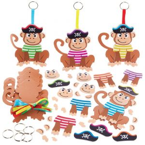 KALANKA-FX625 Singe Pirate - Lot de 8 porte-clés assortis, kits de loisirs créatifs en mousse pour enfants - Neuf