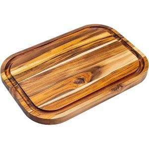 Planche A Decouper Bois Bois De Teck Naturel Epaisseur 2.4 Cm Cuisine Ou Barbecue Couper Ou Servir Viande Fromage Pain Planche À Découper 40x28x2.4 Cm (Avec Une Rainure Pour Le Jus) - Neuf