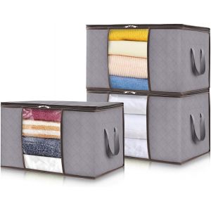 Lot De 3 Sacs De Rangement Vetements 120l,Kit Demenagement,Boite Rangement Pliable Avec Poignées Renforcées,Housse De Rangement Couette Pour Édredons,Couvertures,Oreillers,Gris Clair - Neuf