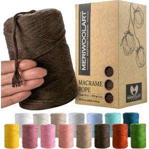 Sjzg-Corde Macram&eacute; 3mm Color&eacute; Brun - Fil Macram&eacute; Corde 200m - Corde De Coton Simple Torsion - Corde Macram&eacute; Coton Recycl&eacute; Oeko-Tex - Bricolage Macram&eacute; D&eacute;coration Int&eacute;rieure Boho - Neuf