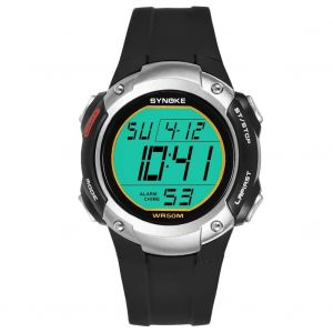 Synoke Outdoor Sport Student Montre &Eacute;lectronique Lumineuse &Eacute;tanche (Noir Argent) - Neuf