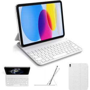 Clavier Pour Ipad 10 Eme Generation/11Eme A16 2025 11 Pouces, Deux Angles De Soutien, Ergonomique, Qualit&eacute; Sup&eacute;rieure Clavier Azerty, En Similicuir, Portable, Blanc - Neuf