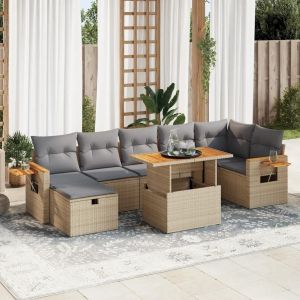 Salon De Jardin Avec Coussins 5 Pcs Beige Résine Tressée - Neuf