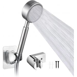 KAL-M20224-1, Pommeau De Douche Avec Tuyau (180Cm) Und 2 Support De Douche - Douchette Douche Salle De Bain Haute Pression, Pomme De Douche Universelle Interface G1/2 Pouce, Inox, Argenté - Neuf