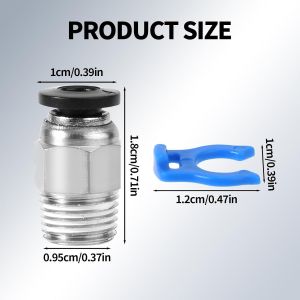 MEVRONISSHOP-20pcs Raccords Pneumatiques PC4-M10, M&acirc;les Droits Connecteurs Tubes PTFE avec 20 Circlips Montage Enfichable Raccord Tube Bowden Accessoires Imprimantes 3D pour Syst&egrave;mes Pneumatiques - Neuf