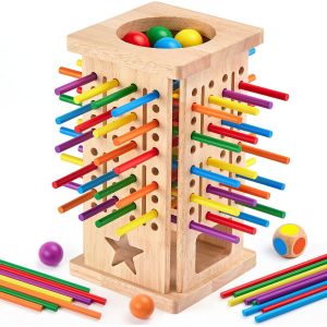JGD-Jeu Montessori en Bois pour Enfants, Jeu Tour avec 42 B&acirc;tonnets Color&eacute;s & D&eacute;s, Jeux Motricit&eacute; Fine Jouet &Eacute;ducatif Familial Cadeau Anniversaire pour Gar&ccedil;ons Filles 3 4 5 6 Ans - Neuf