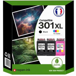 Pack de 3 Cartouches compatible pour HP 301XL Noir & Couleur Nopan-ink - Neuf