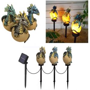 3 Pack &Eacute;nergie Solaire Dragons Pet Light, R&eacute;sine De D&eacute;coration Jardin Mignonne Lampe De Sol Animale, Cr&eacute;puscule Sans Fil &Agrave; L'aube Led Sconce Lights Imperm&eacute;able. - Neuf