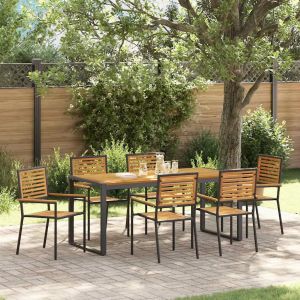 Vidaxl Ensemble De Salle &Agrave; Manger Pour Jardin 7 Pcs Noir Et Marron - Neuf