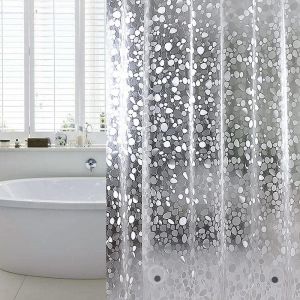 JGD-Rideau de Douche Anti-moisissure 92 x 180 cm EVA Imperm&eacute;able avec 6 Anneaux et Poids Inf&eacute;rieur Magn&eacute;tique, Rideau de Bain Semi-Transparent de 0,15 mm, Motif Pierres 3D, pour Baignoire - Neuf