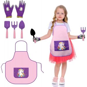 CHECARZHN--NO1-5 Outils Jardinage Enfants Licorne Outillage Bêche Pelle Râteau Tablier Gants De Jardin Pour Jeux Jouet Extérieur Dans Jardin Sable Plage 3 4 5 6 7 8 Ans Fille - Neuf