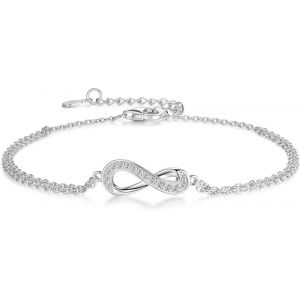 Bracelet Infini Double Couche Argent Sterling 925 Réglable Avec Zircone Cubique Bijou Femme - Neuf