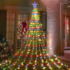 KAL-Guirlande Lumineuse Sapin De Noël Avec Étoile, 2M*9 Branche 198 Leds, 8 Modes D'Éclairage, Télécommande, Étanche Usb Pour Arbre De Noël - Neuf
