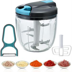 Chenquansarl-900ml Hachoir Oignon & Mixeur Manuel Multi-Hachoir Manuel Avec 5 Lames En Acier Inoxydable Cordon De Tirage Pour Couper Les Légumes (Cordon De Tirage Manuel - Bleu) - Neuf