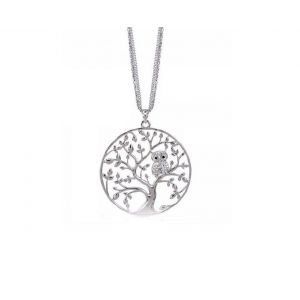 Collier Arbre De Vie Avec Motif Hibou - Chaîne De Pull Blanche - Neuf