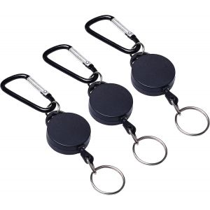 Lot De 3 Porte-Cl&eacute;s R&eacute;tractables Enrouleur Robuste Porte-Cl&eacute;s Extensible Avec Corde En Nylon Porte-Badge R&eacute;tractable Noir - Neuf
