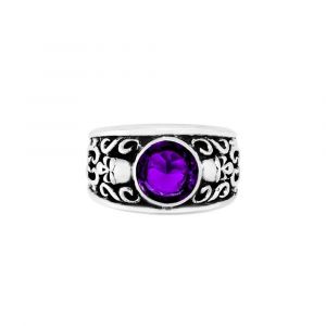 Bague Homme Argent T&ecirc;te De Mort Pierre Mauve Solo Skulls - Neuf