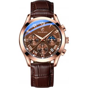 Eryi-Montre Homme Bracelet Cuir: Montre Multifonction En Cuir Avec Cadran À Chiffres Romains - Aiguilles Lumineuses, Chronographe,Calendrier, Étanche 3atm - Cadeau Anniversaire Fête Des Pères - Neuf