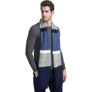 Homme Hiver Laine Écharpe Unisexe Câble Tricot Cachemire Sensation Longue Écharpe,Bleu - Neuf