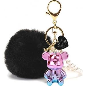 TIANYI-Porte clef pompon,Porte-cl&eacute;s Ourson Kawaii pour femmes,porte clef voiture femme,Porte-cl&eacute;s Ourson Pom Pom bling bling,Lot Porte Cl&eacute;,Portefeuille Girly pour sac &agrave; dos,Cadeau de No&euml;l pour dames - Neuf