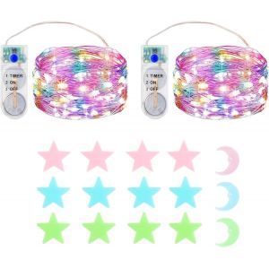 KAL-2X2M 20 Led Mini Guirlande Lumineuse Intérieur Extérieur Avec Batterie De Minuterie Pour Fête Mariage Noël Éclairage Décor, Avec Étoiles Fluorescent Stickers Muraux - Neuf