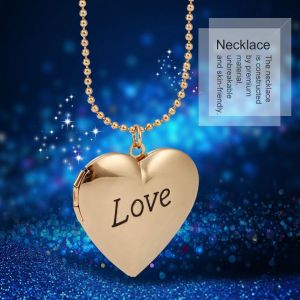 Collier Avec Pendentif En Forme De Cour En Metal Et Medaillon Photo, Accessoire Pour Filles Et Femmes (Dore) - Neuf