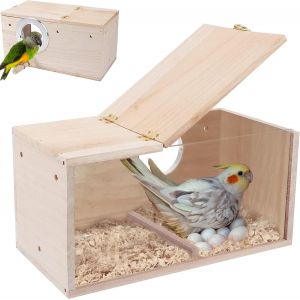 Chenquansarl-Nichoir Pour O Aux Design Transparent Boîte D'élevage De Volière En Bois Pour Perroquet Maison De Station D'alimentation Pour O Aux Pour Sauvages Sparrow, 34 X 17 X 19 Cm - Neuf