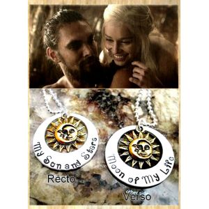 Collier Sautoir Khaleesi Daenerys Targaryen Khal Drogo - Game Of Thrones Avec Pendentif 2 Faces : "Lune De Mes Jours Et Soleil &Eacute;toil&eacute; De Ma Vie (Moon Of My Life, My Sun My Stars) - - Neuf