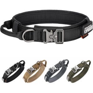 Jgd-Collier D'entra&icirc;nement Militaire Pour Chien En Nylon Tactique R&eacute;glable Boucle En M&eacute;tal Robuste Avec Poign&eacute;e De Contr&ocirc;le Pour Chiens De Taille Moyenne Avec &Eacute;cussons(Blk-M) - Neuf