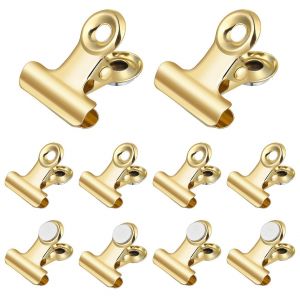 10 pinces magnétiques pour réfrigérateur et tableau blanc - Fixation forte, acier inoxydable, organisez vos photos et notes, couleur dorée - Neuf