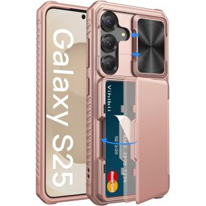 TZF-pour Samsung Galaxy S25 Coque avec Fentes pour Cartes (3 &agrave; 5 Cartes) [RFID Blocking]Protection Cache Objectif, Militaire Robuste Coque Antid&eacute;rapant Wallet Case pour Samsung S25 6,2"", Or Rose - Neuf
