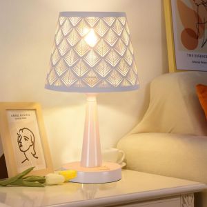 Subzonal-Moderne Lampe De Table Blanc E27 D&eacute;corative Lampe De Bureau En M&eacute;tal Lampe Led Chevet De Nuit Abat-Jour Chambre Avec Interrupteur (Sans Ampoule) - Neuf