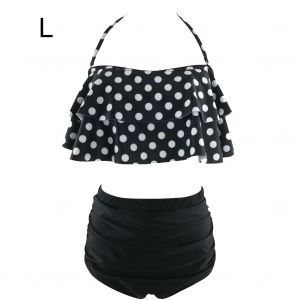 Maillot De Bain Deux Pieces Taille Haute A Pois Noirs Et Blancs Pour Femme (L) - Neuf