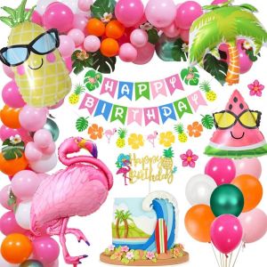 KALANKA-Arche Ballon Anniversaire Tropicaux, Hawaii Ballon Guirlande Arch Anniversaire Fille Tropicale Ballon Tropical Flamant Rose avec Bannière d'anniversaire pour Fête à Thème de Plage d'été - Neuf