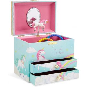 Kalanka-Grande Boîte À Bijoux Musicale Fille Avec Licorne Arc-En-Ciel - Coffre De Rangement Avec 2 Tiroirs - Boîte Décorative Pour Organiser Bijoux, Bracelets Et Colliers - Neuf
