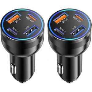 2 Pack Allume Cigare USB C, 65W 4 Ports Adaptateur Chargeur Voiture Prise Allume Cigare 12V PD&QC Charge Repide USB Compatible avec iPhone 16 Pro Max 15 14 13 12 iPad Galaxy S24 S23 Ultra etc - Neuf