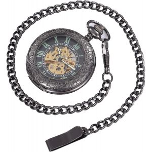 Eryi-Automatique À Remontage Lumineux Montre De Poche Mécanique Style Romain Squelette Creux En Acier Pendentif Collier - Neuf