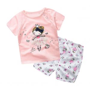 Ensemble D'ete Pour Bebe, T-Shirt A Manches Courtes Et Short, Rose Princesse (73) - Neuf