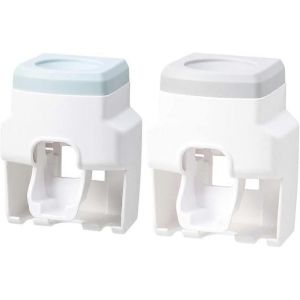 Presse-dentifrice, distributeur de dentifrice a tube roulant 2 pieces, porte-brosse a dents integre, porte-dentifrice bleu et gris - Neuf