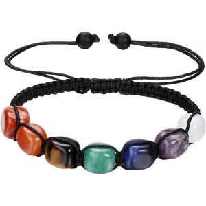 Ytseazn-Bracelet 7 Chakras Pierres Véritables Naturelles,Bracelet Pierre Naturelle,Oeil Tigre/Quartz Clair/Améthyste/Sodalite/Aventurine Verte Jaune/Jaspe Rouge,Zen,Yoga,Bijoux Femme Homme - Neuf