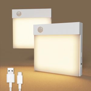 Veilleuse Rechargeable, 2pcs Veilleuse Led Escalier Detecteur De Mouvement, 2 Niveaux Luminosités, Veilleuses Pile Pour Enfant, Chambre, Escalier, Couloir, 3000k Blanc Chaud - Neuf
