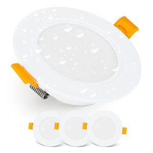 KAL-Spot Led Encastrable 230V, 5W / 500Lm, Blanc Chaud 3000K | Spot Salle De Bain, Étanche Ip54 Pour L'Extérieur Et L'Intérieur | Lot De 3 Led Spots De Plafond, Extra Plat, Rond, Couleur Blanc - Neuf