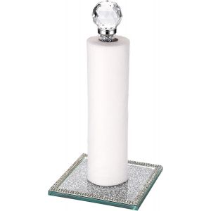 Chenquansarl-Support De Papier De Soie Autoportant Avec Base Carr&eacute;e &iquest; Porte-Serviettes En Verre &Eacute;cras&eacute; Argent&eacute; En Forme De Diamant &Eacute;cras&eacute;, Support De Rangement Pour Rouleaux De Papier De Soie, Compto - Neuf