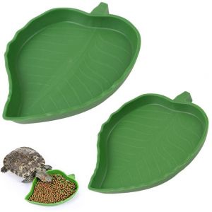 2 Morceaux De Feuilles En Forme De Reptile De L'eau Le Bol De Nourriture À Plat Pour Boire Et Manger De La Tortue De Maïs Serpent Rampant Animal De Compagnie, 2 Tailles - Neuf