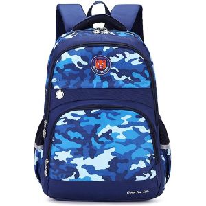 Sac à dos enfant imprimé camouflage cartable camouflage bleu clair foncé - Neuf