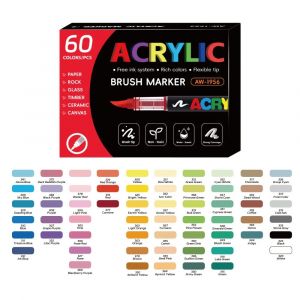 Marqueurs de peinture acrylique 168 couleurs &iquest; pointe pinceau pour bois, roche, toile et bricolage - 60 Colors - Neuf