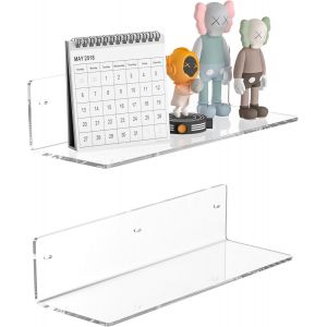 CAUC-Lot de 2 &eacute;tag&egrave;res murales transparentes de 30 cm, r&eacute;sistantes &agrave; l'humidit&eacute;, en acrylique, pour salle de bain, chambre &agrave; coucher, salon, vente au d&eacute;tail - Neuf