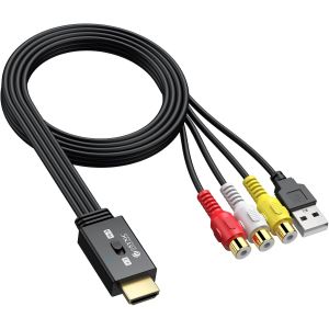 Convertisseur AV vers HDMI Adaptateur RCA vers HDMI Conversion 16:9/4:3 Adaptateur Audio Vid&eacute;o CVBS avec C&acirc;ble RCA Compatible PAL/NTSC pour Wii PS1 PS2 N64 Xbox DVD VHS VCR - Neuf