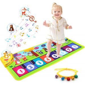 ERYI-Tapis Piano Bebe Avec 10 Mélodies 8 Sons Animaux Tapis Musical Enfant 1-5 Ans 80X30Cm Antidérapant Pliable Jouet Musicaux Éducatif Avec Bracelet Clochettes Pour Cadeau De Noël Anniversaire - Neuf