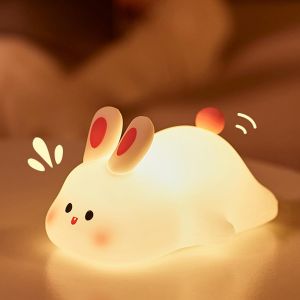 Veilleuse Enfant, Lapin Veilleuse Bébé Tactile, Veilleuse Enfant Rechargeable Peut Être Chronométré, Silicone Lampe De Chevet Enfant, Lampe Lapin Cadeau Bebe Noël Anniversaire, Kawaii Deco Chambre - Neuf